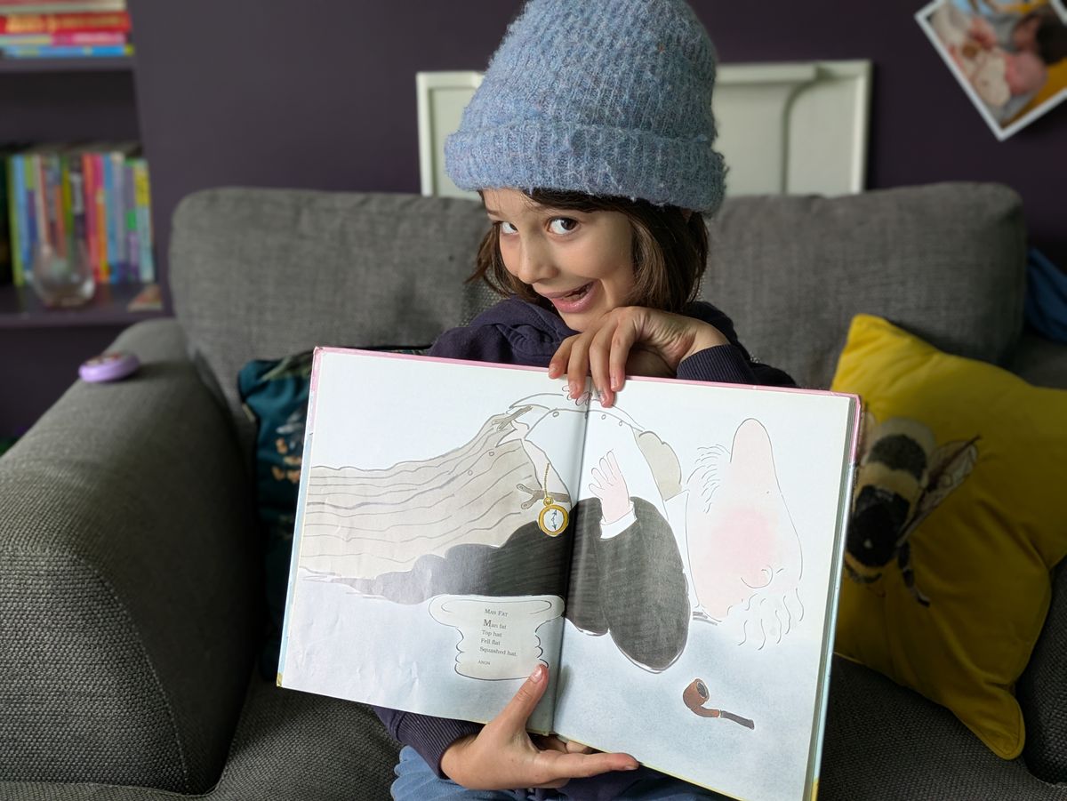 Nell showing the poem Man Fat